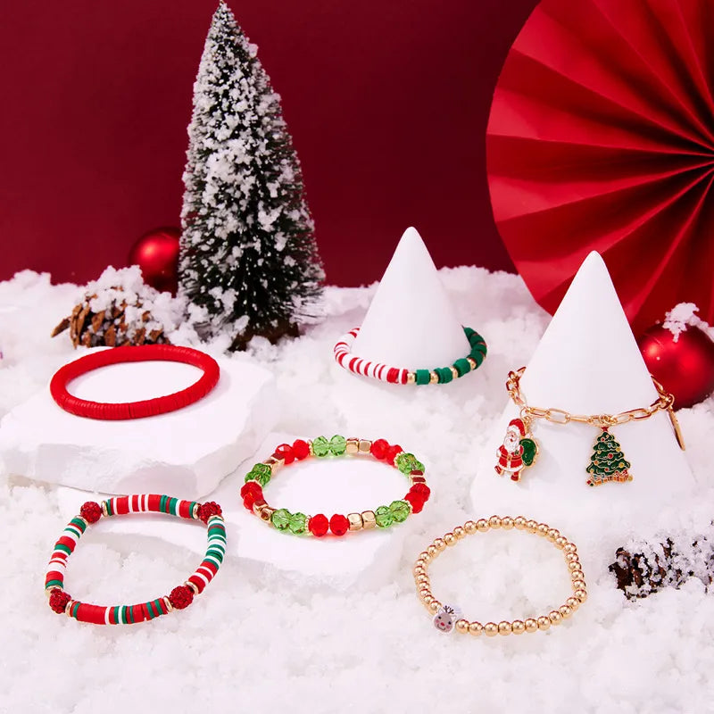 Christmas Theme Bracelet Set Cute Santa Claus Reindeer Metal Chain Crystal Mixed Children's Fun Jewelry Christmas Tree Design