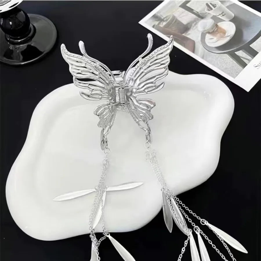 Alloy butterfly hairpin Korean high-end sense exquisite pearl tassel hair accessories half hair clip women's headdress wholesale
