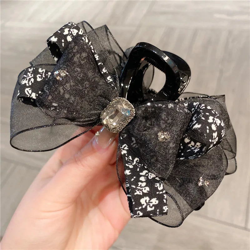 New Spring Summer Floral Silk Butterfly Knot Shark Clip Country Fresh Hair Clip Top Headwear Women's Fashion Accessories