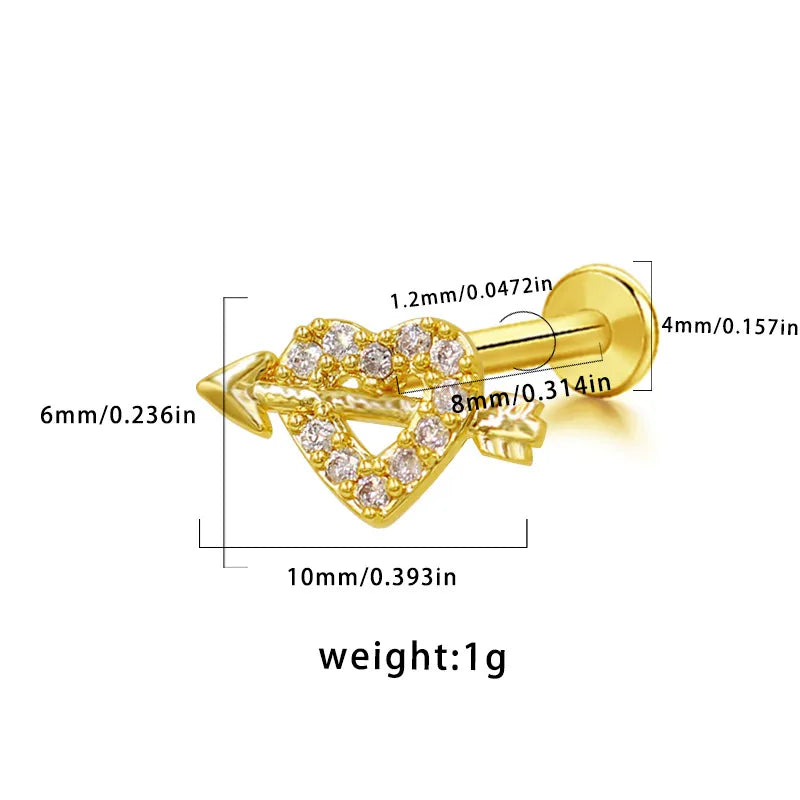 1 Piece Lip Rings Hip-Hop Vintage Style Rock Star Heart Shape Floral 316L Stainless Steel  Copper Inlay Resin Glass Gold Plated Lip Rings