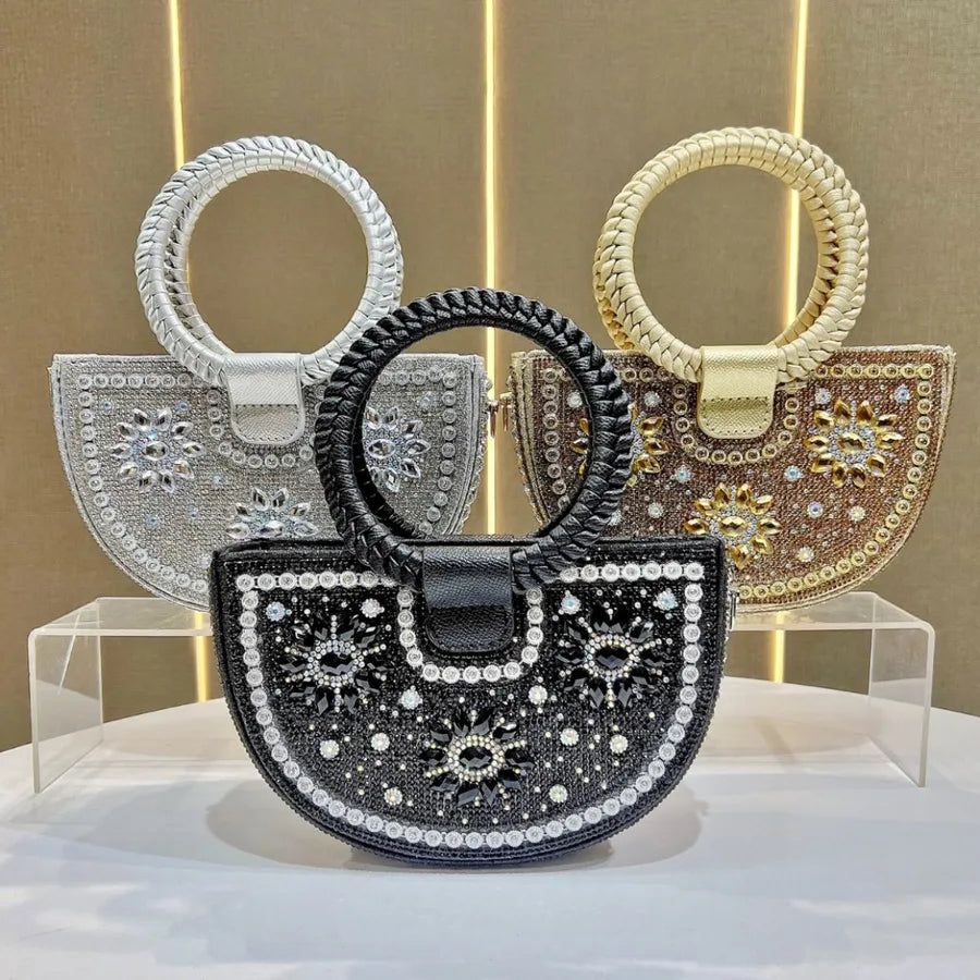 Elegant Diamond Embellished Square Shoulder Bag Fashionable Versatile Women's Clutch Crossbody Bag For Dinner Party
