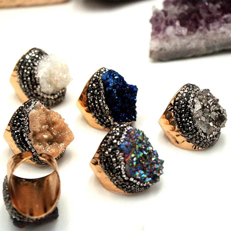 shiny irregular crystal metal crystal rhinestones wholesale open ring