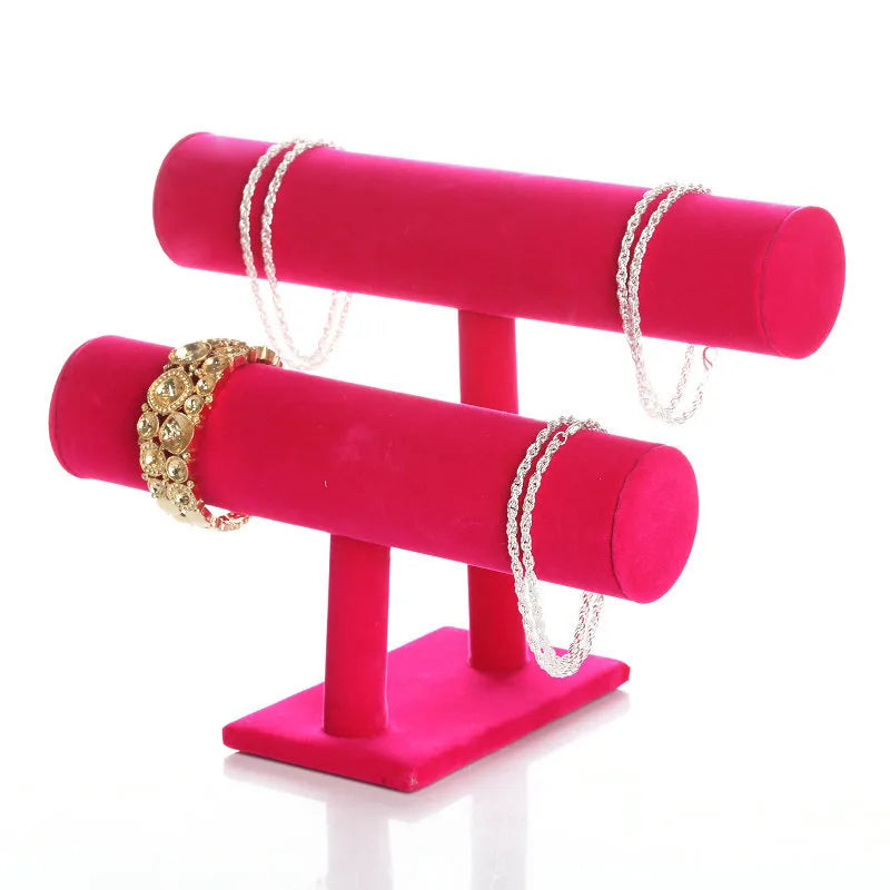 Double Layer Velvet Jewelry Display Stand Watch Bracelet Earring Holder Artistic Style Crafted Rack For Jewelry Store Counter