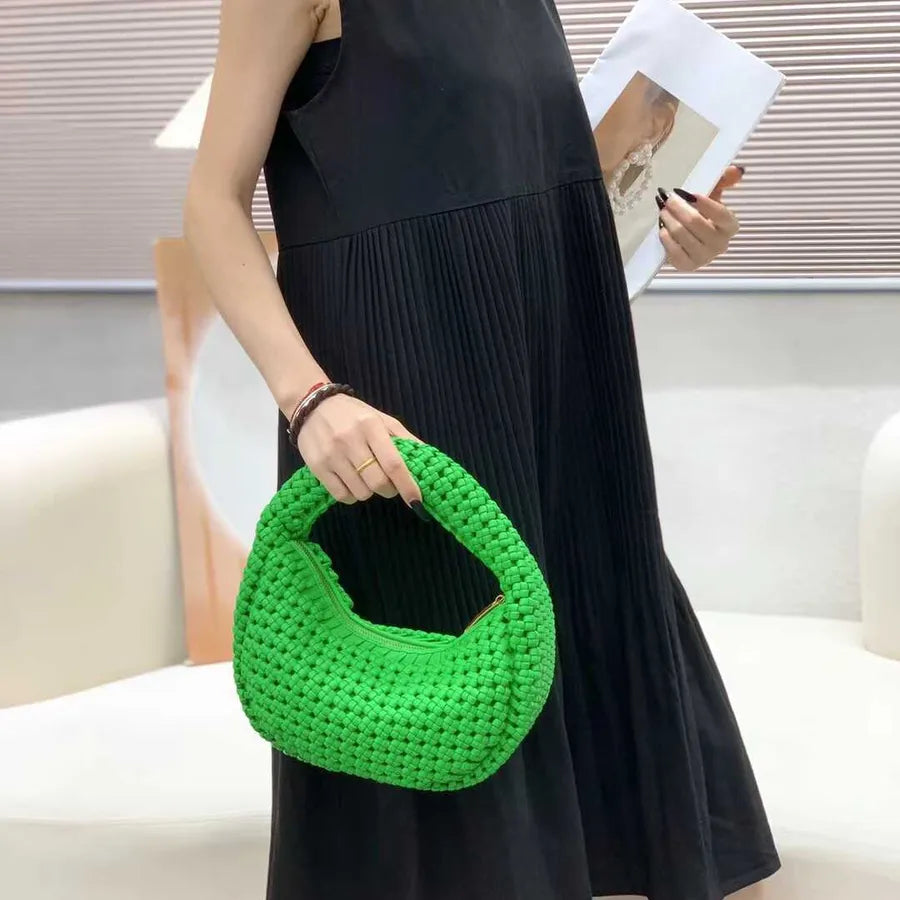 Women's Medium Pu Leather Solid Color Streetwear Weave Dumpling Shape Zipper Handbag