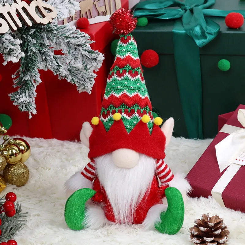 Christmas Long-Cap Style Santa Claus Decoration Rudolph The Reindeer Sprite Window Display Ornament Festive Polyester Decoration