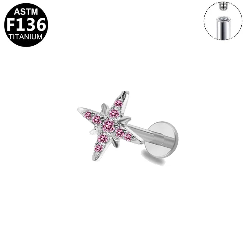 1 Piece Lip Rings Simple Style Shiny Animal Star Titanium Alloy Plating Inlay Zircon 14K Gold Plated White Gold Plated Lip Rings Ear Cartilage Rings & Studs