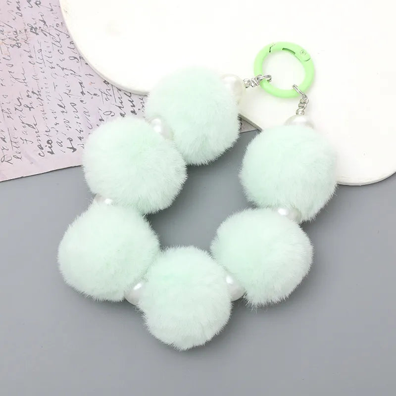 cute hairball plush beaded mobile phone chain