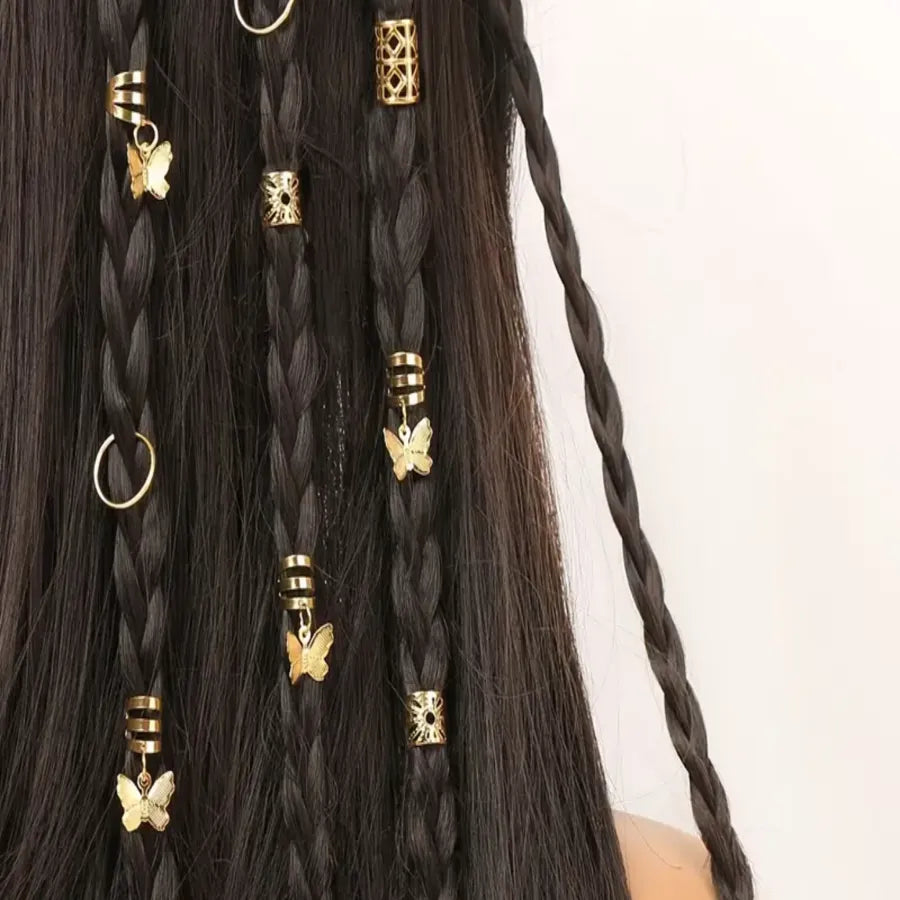 35PCs Electroplated Gold and Silver Butterfly Hair Ring Suit, Wig Dreadlocks Hair Extension Ring Hair Ring Opening Hair Ring and Hairpins, Easy to Decorate Various Hairstyles