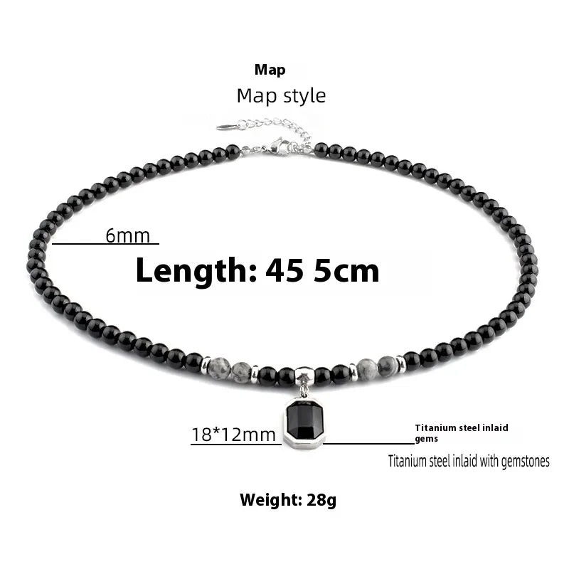 Retro Round Beaded Titanium Steel Men's Necklace Men Pendant Necklaces