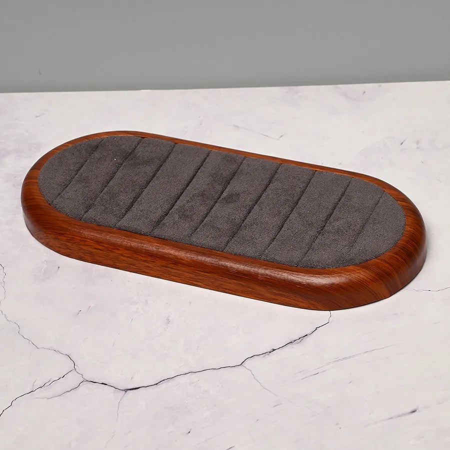 Handmade DIY Artificial Wood Flocking Ring Dish Oval Shape Jewelry Display Plate Elegant Simple Style For Fashion Accessories