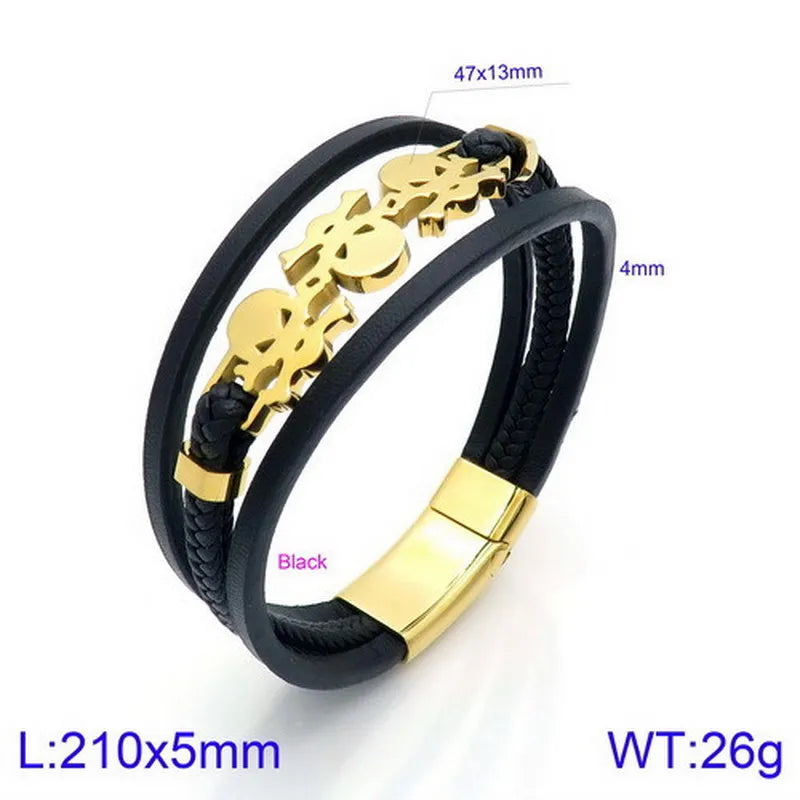 Hip-Hop Retro Geometric Skull Pu Leather Titanium Steel Plating 18K Gold Plated Halloween Men's Bracelets