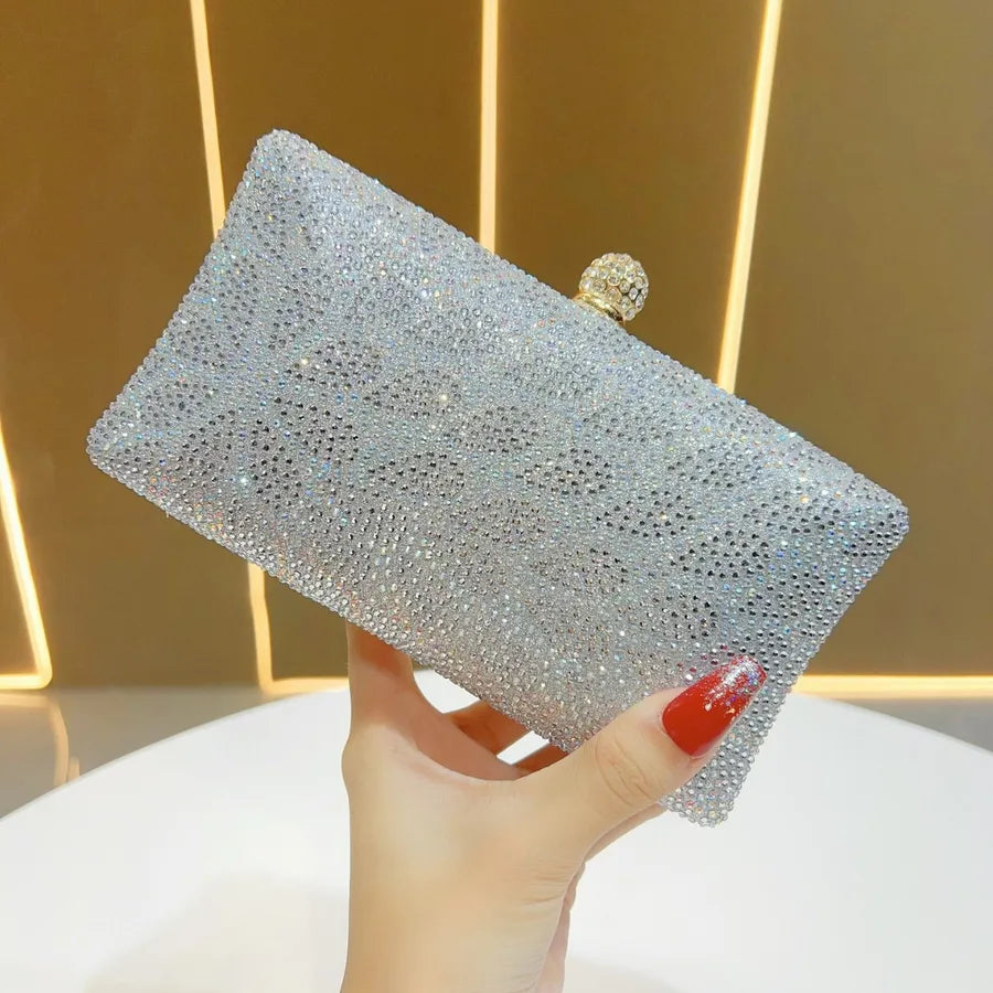 Elegant Shiny Rhinestone Evening Bag Fashionable Clutch Handbag Ladies Glittering Diamond High-End Sensation Square Polyester Box Bag