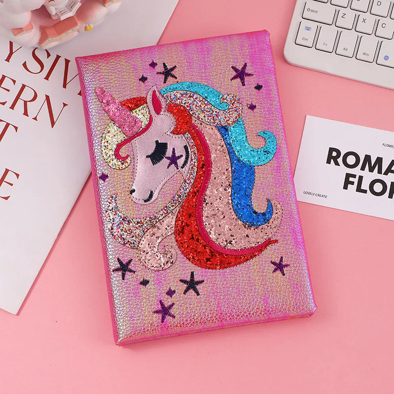 Adorable Cartoon  And Rabbit Handmade Notebook Journal For Kids And Teenage Girls Sparkling Memo Book Simple Style