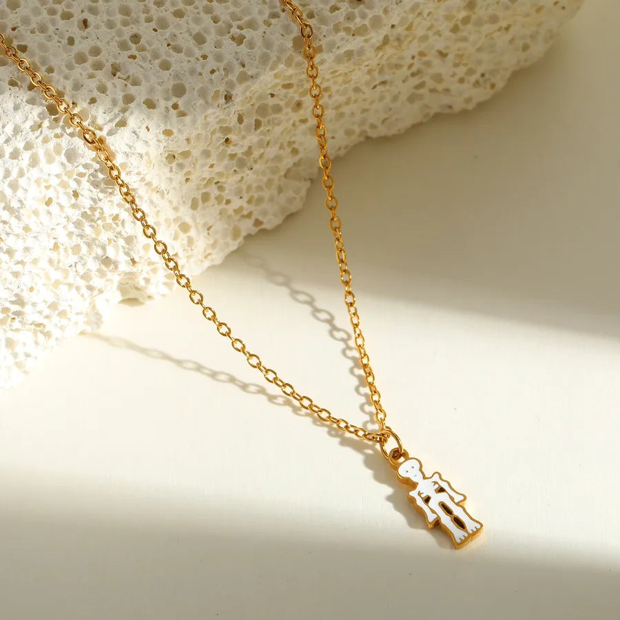 Halloween Series Stainless Steel 18K Gold Plated Drip Oil Hat Bat Pendant Necklace Funny Design Festival Jewelry Accessory