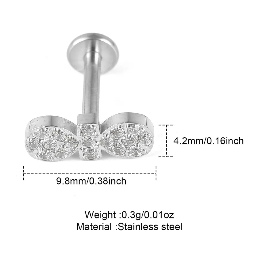 1 Piece Lip Rings Classic Style Solid Color 304 Stainless Steel 316 Stainless Steel  Polishing Inlay Zircon Lip Rings