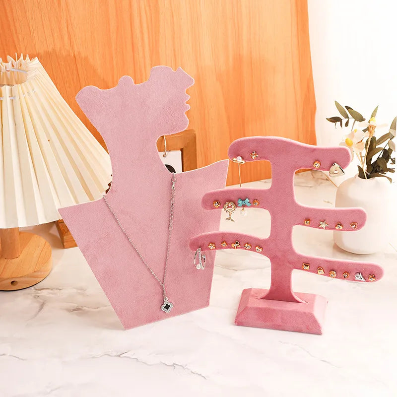 in Stock Pink Flannel Jewelry Stand Necklace Earring Ring Pendant Stand Jewelry Store Shooting Display Stand