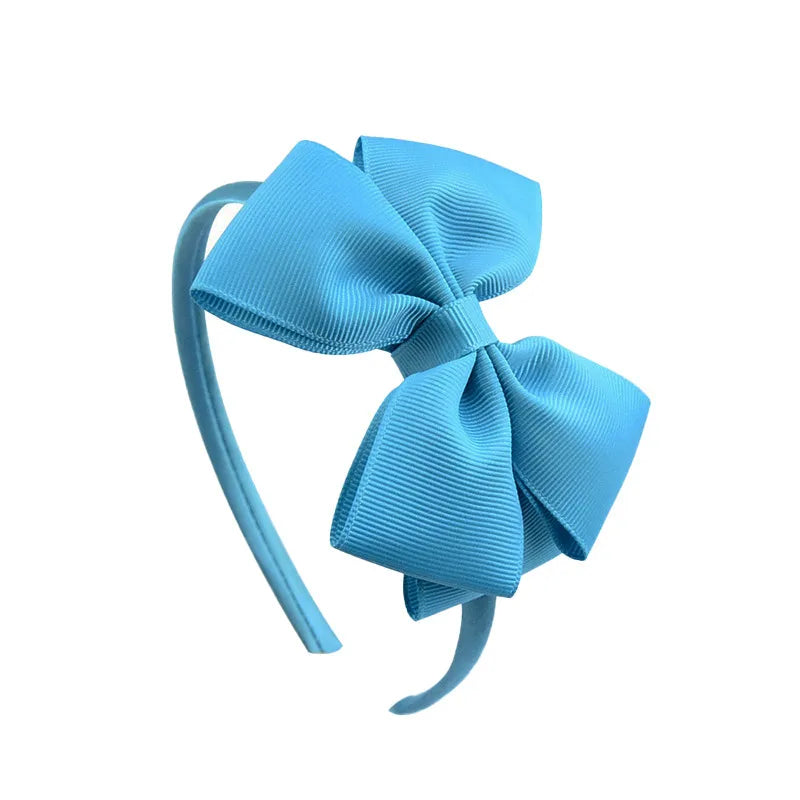 Popular  Kidsren's Pure Color Ribbed Rainbow Bow Head Buckle Small Fresh Versatile Girl Headband Hot Sale