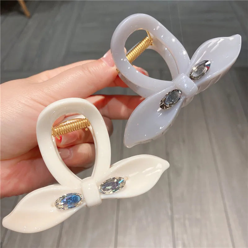 Shiny Rhinestone Jelly Color Medium Hair Claw Clip Elegant Lazy Updo Fashionable New Style Sweet Girl Hair Accessories