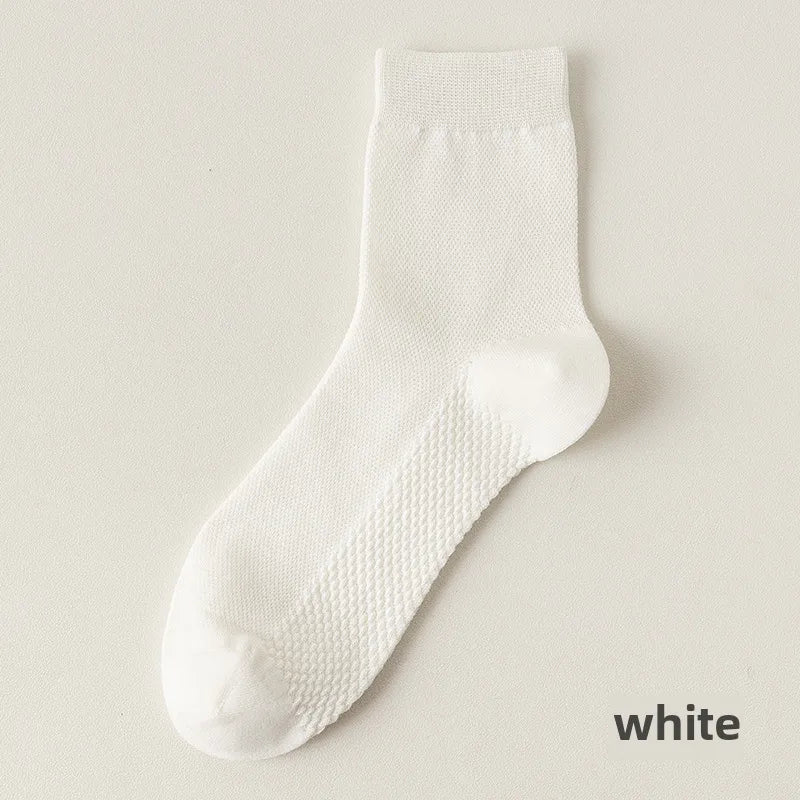 95% cotton mid-tube socks spring and summer mesh thin pure cotton men's socks solid color combed cotton stockings antibacterial deodorant socks