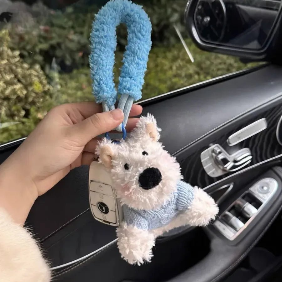 Cute West Highland Bag Pendant Car Ornaments Anti-lost Cartoon Scrub Dog Plush Key Rope Buckle Decoration Wholesale