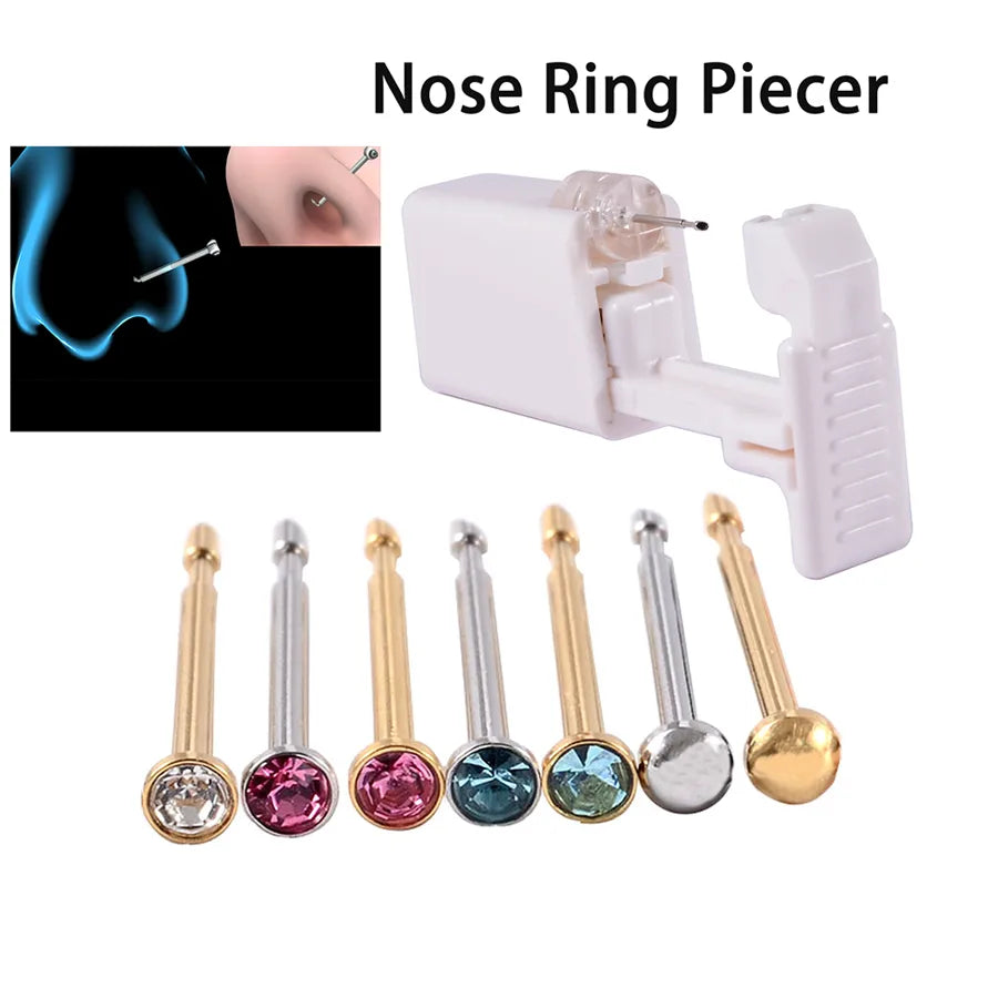 Disposable Low Beating Nose Stud Tool Nose Stud Staple Gun Built-in 316L Zircon Stainless Steel Earrings Nose Ring Nose Stud Piercing Tool
