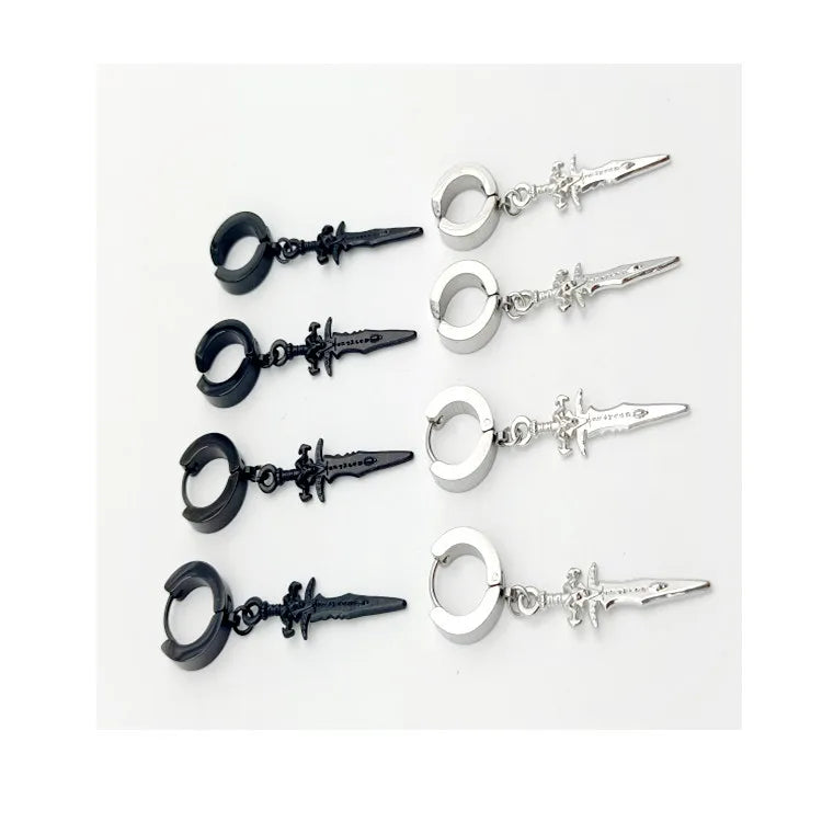 Straight supply earrings ear clip Hanging Sword Men's personality creative fashion Korean temperament long street boys eardrop earring
