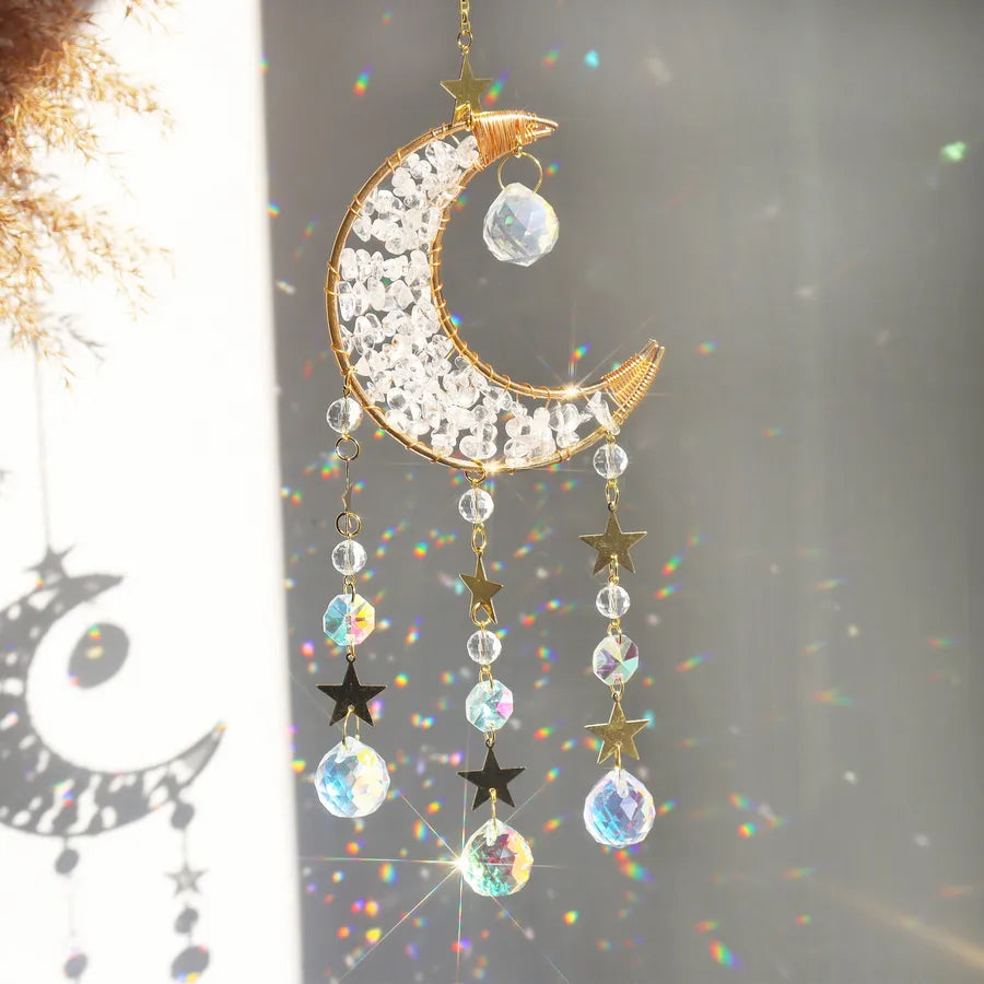Simple Style Classic Style Geometric Star Moon Crystal Metal Suncatcher Wind Chime Wall Art
