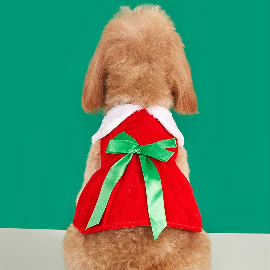 Christmas Theme Green Bow Tie Red Christmas Skirt Warm Small Medium Pet Sweater Princess Style Velvet Material Dog Clothes
