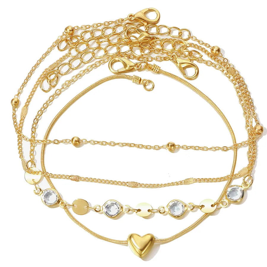 retro Bohemian beach anklet set fashion simple wind color diamond butterfly multi-layer anklet wholesale