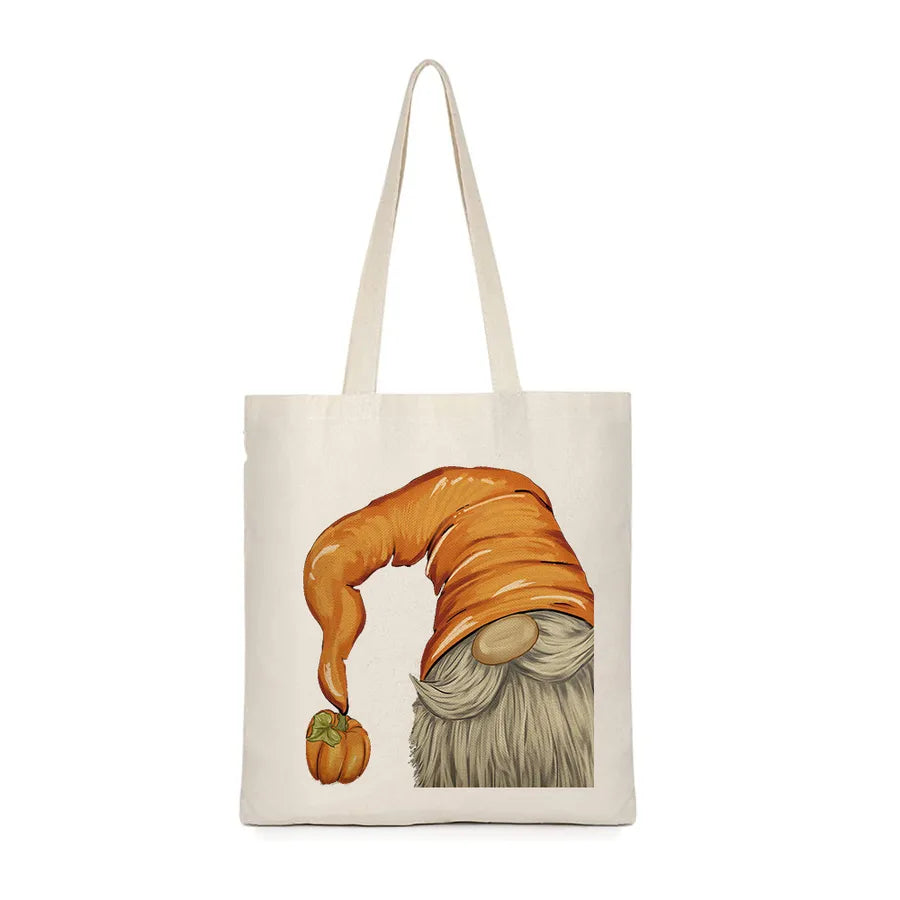 Halloween Women's Canvas Pumpkin Letter Cute Square Open Canvas Bag