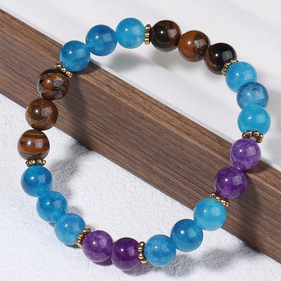New Natural Stone Beaded Bracelet Tiger Eye Stone Apatite Amethyst Girls Exquisite Fashion Trinkets