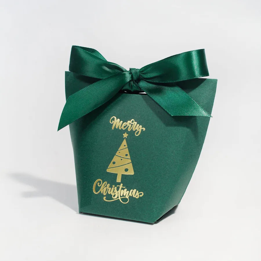 Christmas Theme Candy Box Gold Stamping Christmas Tree Decoration Gift Box For Christmas Party White Card Paper Festive