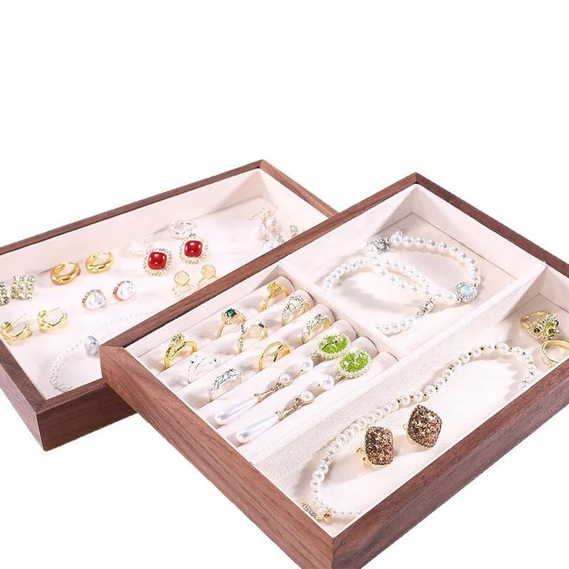 Walnut High-End Jewelry Display Tray Ring Showcase Jewelry Props Accessory Display Plate Luxury Sensation Wooden Tray