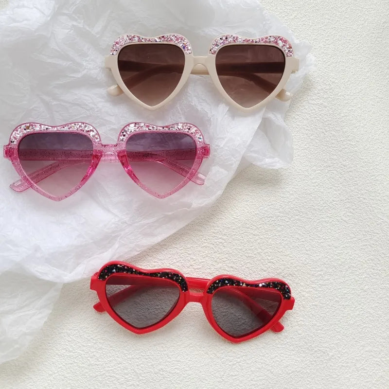Cute Vacation Heart Shape Pc Resin Special-Shaped Mirror Sequins Full Frame Kids Sunglasses