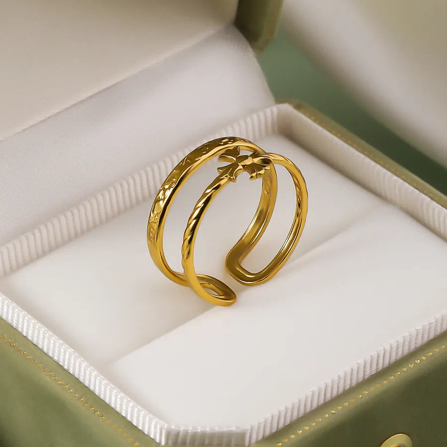 Wholesale Jewelry IG Style Elegant Retro Geometric Leaf Heart Shape 304 Stainless Steel Plating Open Rings