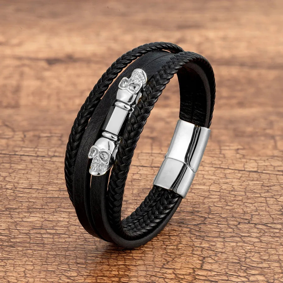 Hip-Hop Punk Skull Leather rope Metal Handmade Halloween Men's Bracelets