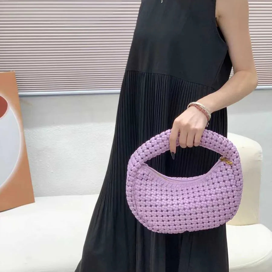 Women's Medium Pu Leather Solid Color Streetwear Weave Dumpling Shape Zipper Handbag