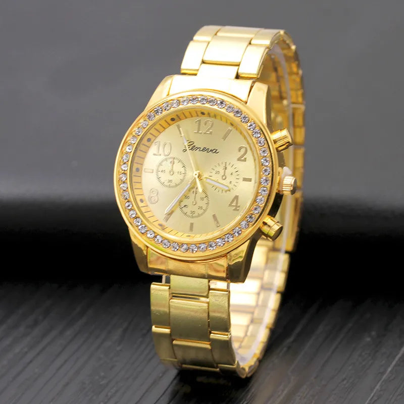 new geneva watch diamond alloy steel belt watch women's quartz watch geneva watc