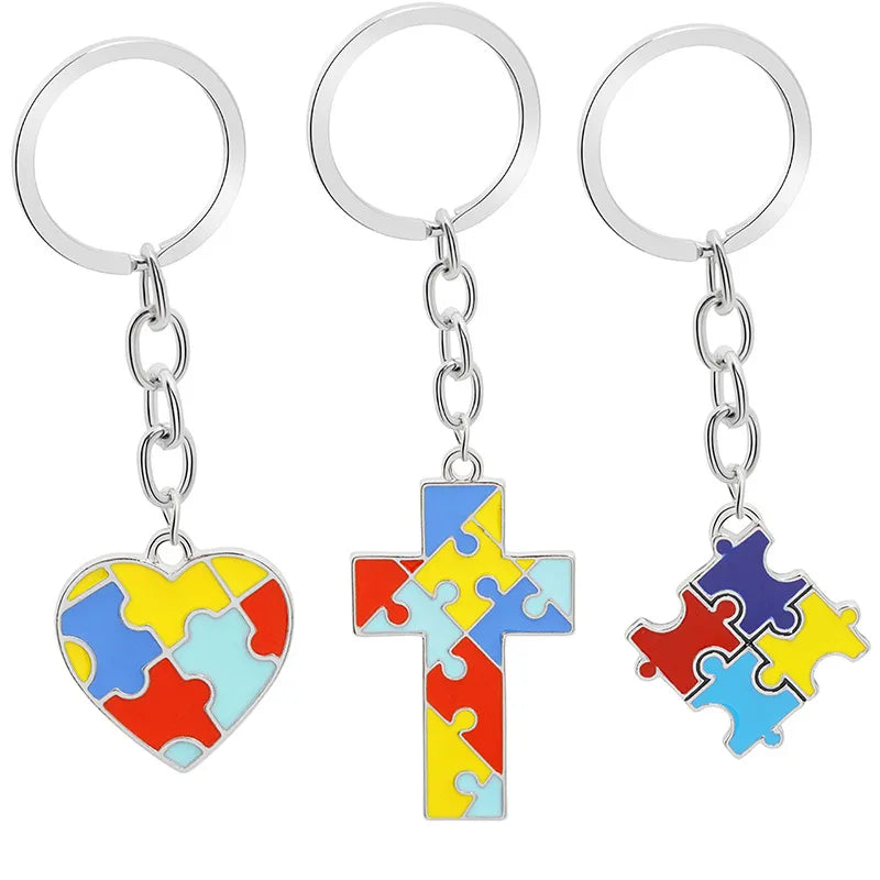creative children's puzzle wild four-color puzzle drop oil splicing color heart-shaped cross key ring pendant wholesale nihaodropshipping
