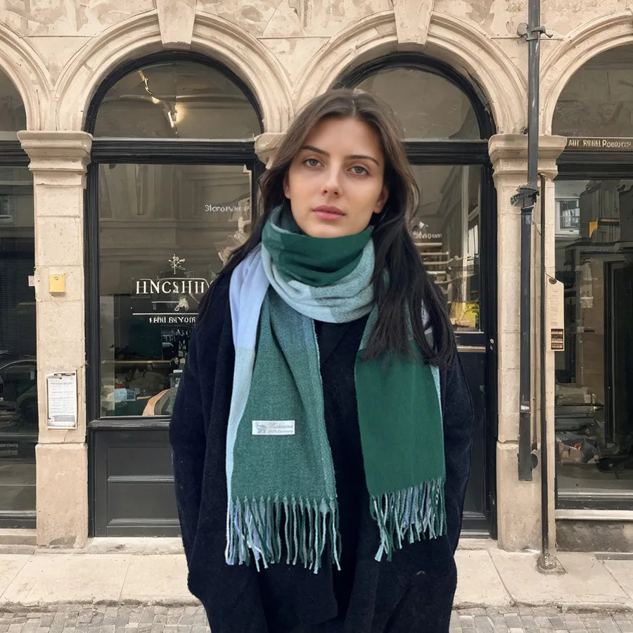 women's casual simple style color block imitation cashmere tassel scarf