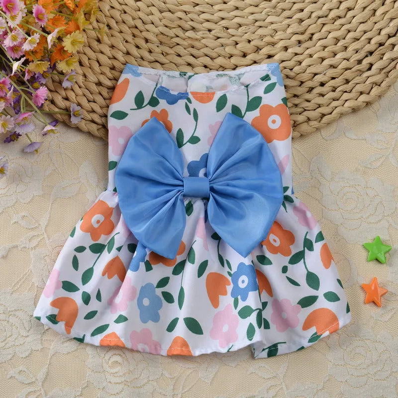 Princess Polyester Flower Bow Knot Printing Pet Clothing