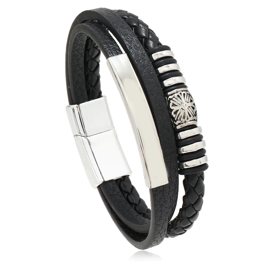 Hip-Hop Color Block Pu Leather Alloy Asymmetrical Handmade Men's Bangle
