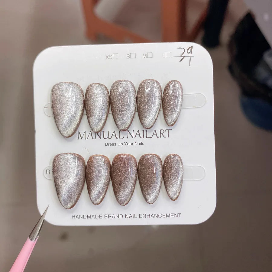 Handmade Wearable Nail Art Phototherapy Finished Product Sparkling Crystal Stone Cat's Eye Removable Starry Sky Pattern Simple Style