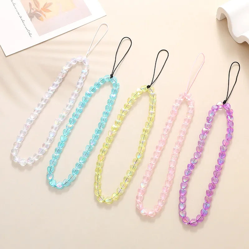 Sweet Heart Shape Arylic Beaded Mobile Phone Chain