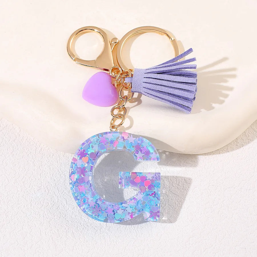 New Women's Purple Love Tassel 26 Letter Keychain Cute Car Key Chain Couple Backpack Jewelry