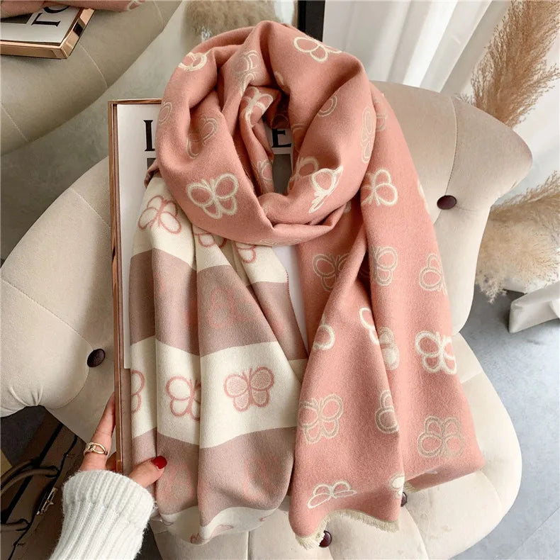 Women's Cute Sweet Color Block Cotton Butterfly Scarf