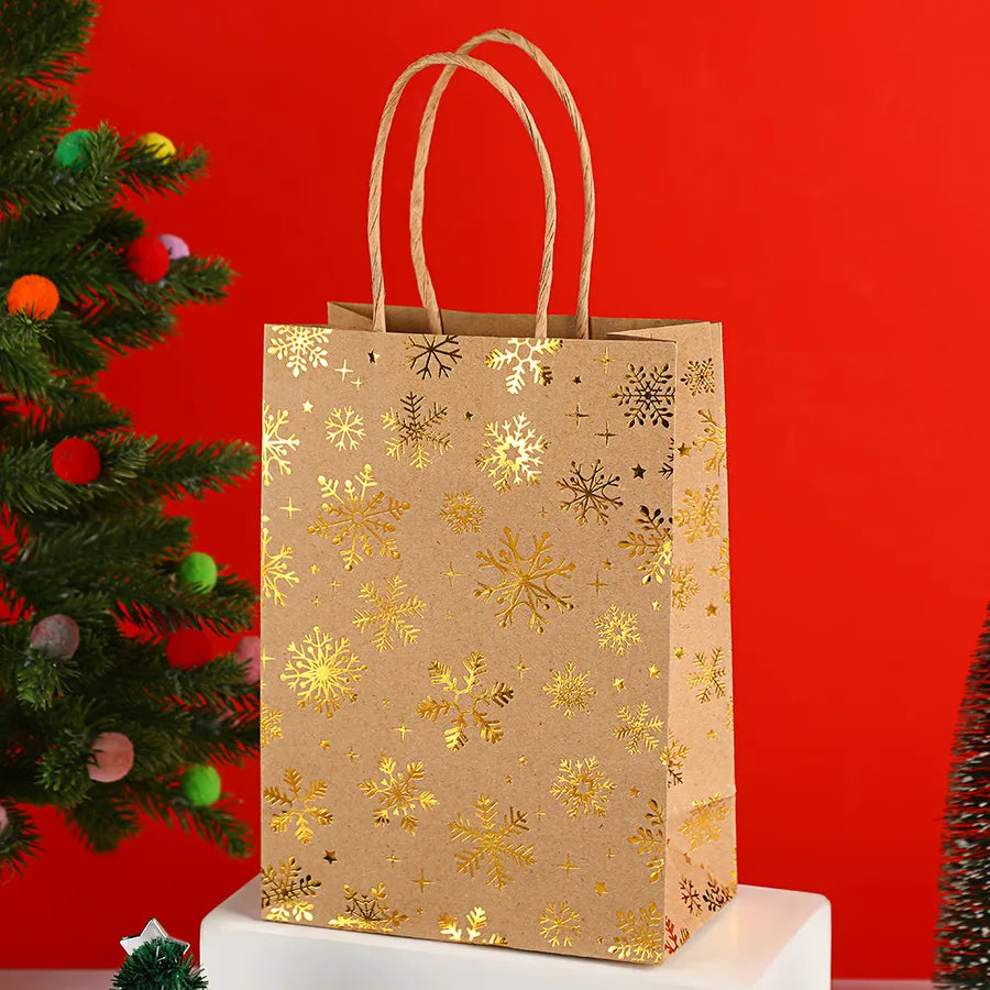 Christmas Snowflake Handbag Christmas Tree Deer Holiday Gift Bag Flat Bottom Party Kraft Paper Bag General Occasion Paper Bag