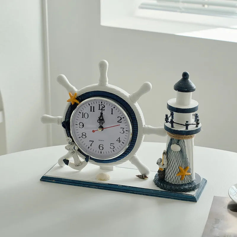 Cute Beach Tower Rudder Wood Ornaments Clock Artificial Decorations