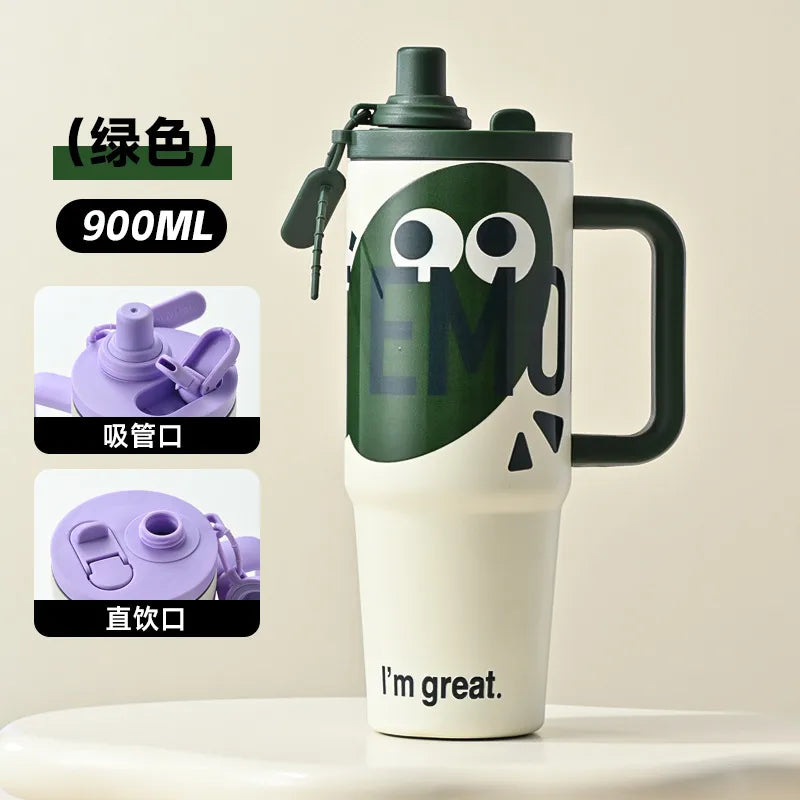 New Internet Celebrity Large Capacity Car Portable Cup Ice Heater Double Drink Design Stainless Steel Office Vacuum Cup Coffee Cup
