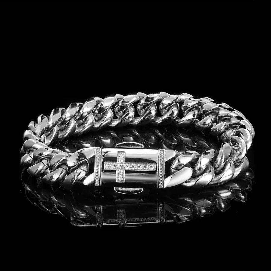 hip-hop fashion geometric cross stainless steel metal artificial gemstones bracelets